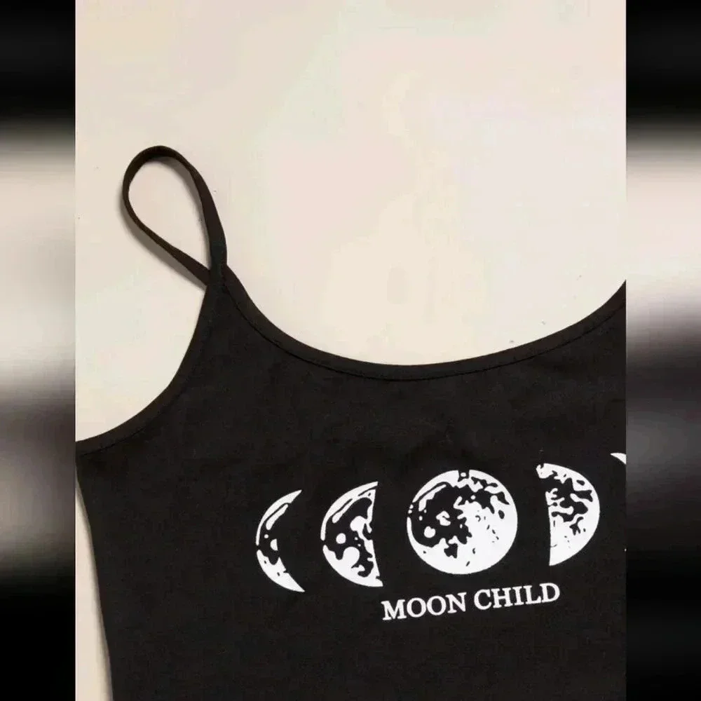 Moon Gothic Style two piece set shorts tank tops shirt women's XL black night